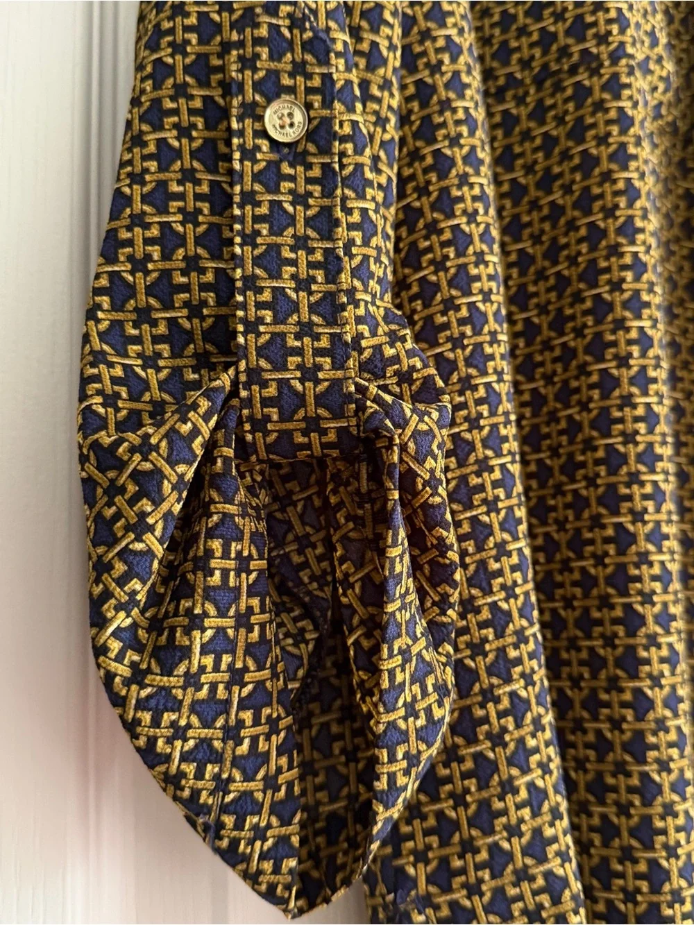 Michael Kors Navy and Mustard Geometric Zip-Front Tunic